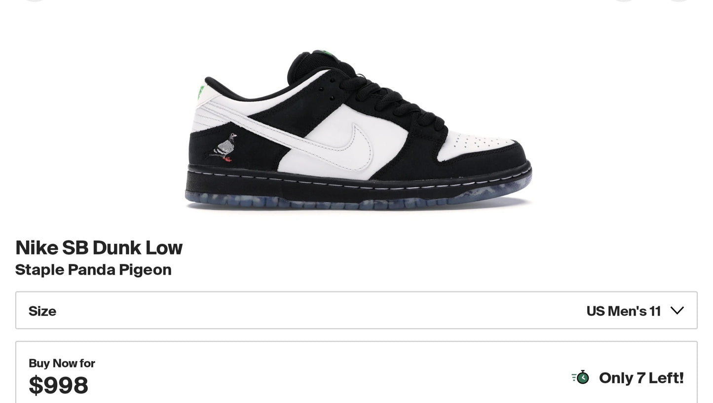 Dunk Low SB Staple Panda Pigeon SZ 11M DS OG ALL