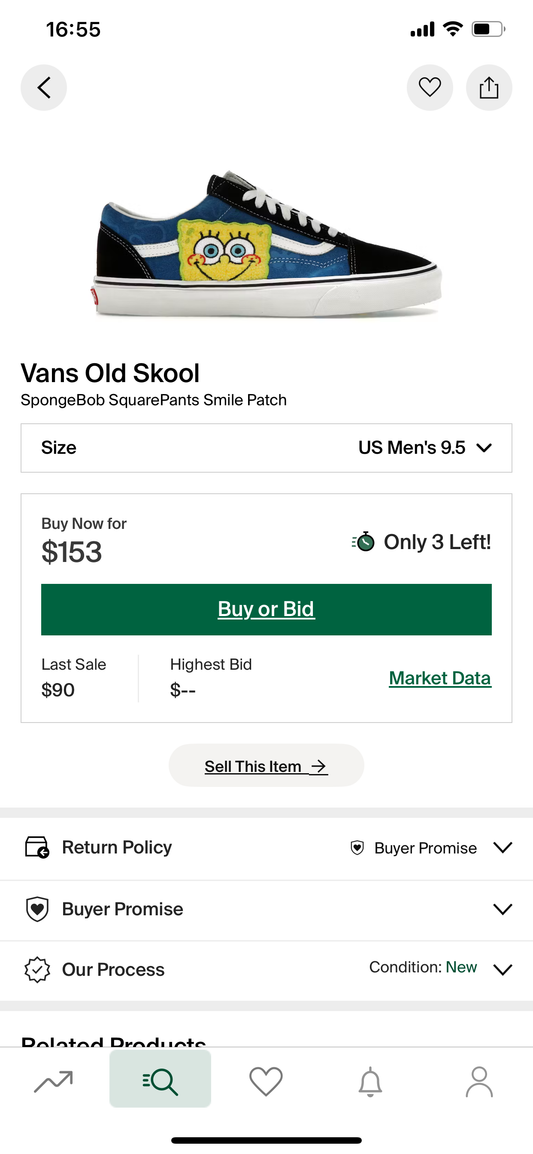 Vans X SpongeBob Smile Patch sz 9.5M DS OG All