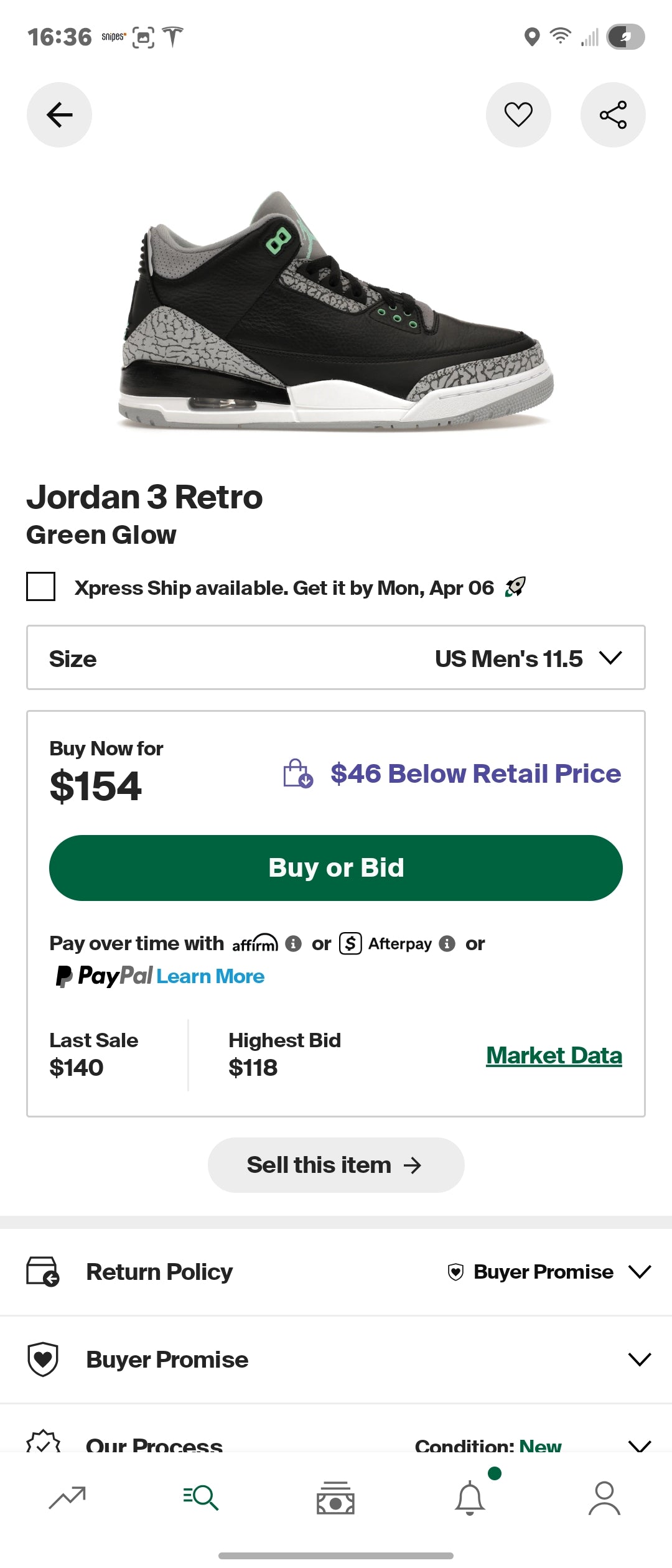 Jordan 3 Green Glow SZ 11.5M DS